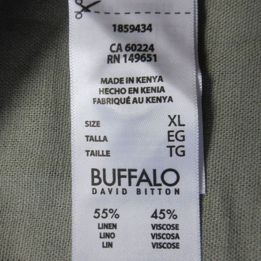 BUFFALO DAVID BITTON Linen Blend Button Front Blouse XL 16 Olive Green Shirt NWT - Picture 6 of 10